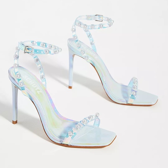Schutz Sz 8 Pietra Heeled Sandals Multicolor PVC Clear Pearls NEW - Picture 1 of 9